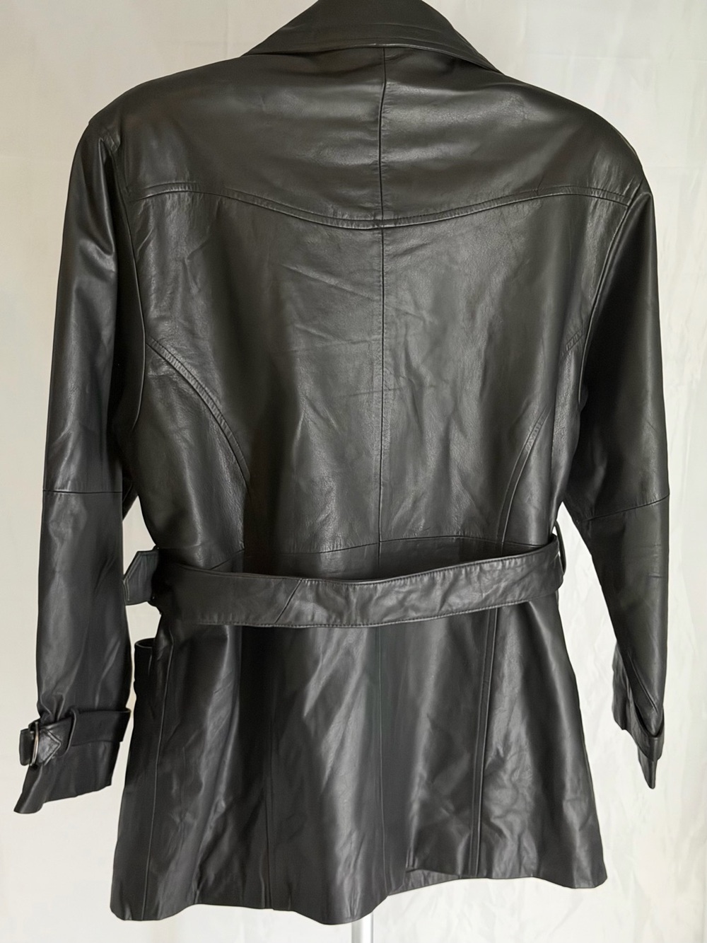 Lucky Men Soft Lined Classic Black Genuine Leather Wrap Coat with Belt NWT SZLg - Picture 8 of 11